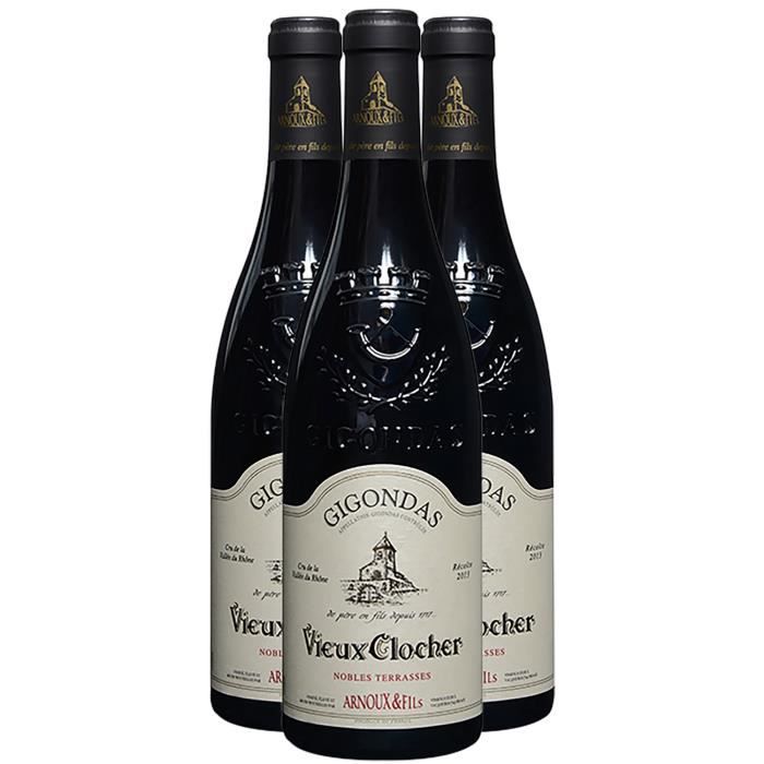 Gigondas Vieux Clocher Nobles Terrasses Rouge 2015 - Lot de 3x75cl - Arnoux et Fils - Vin AOC Rouge de la Vallée du Rhône