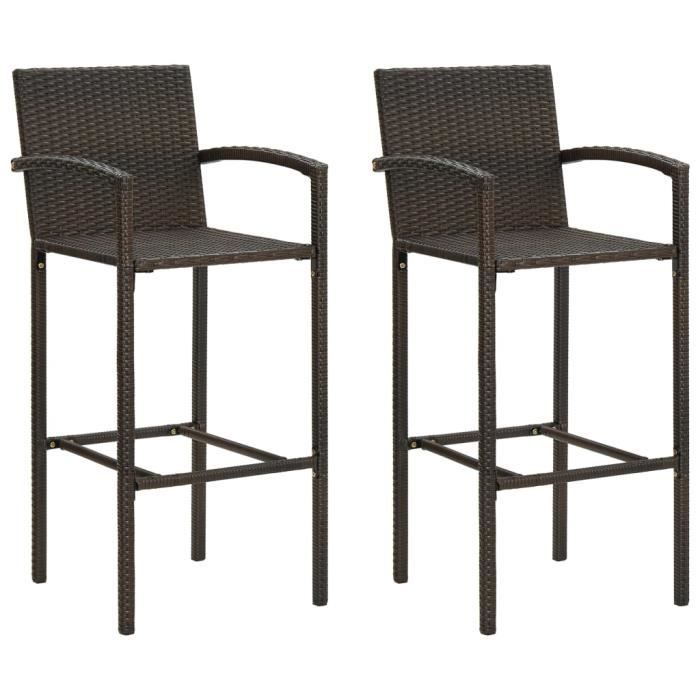 HOP Tabourets de bar 2 pcs Marron Résine tressée 9386399447154