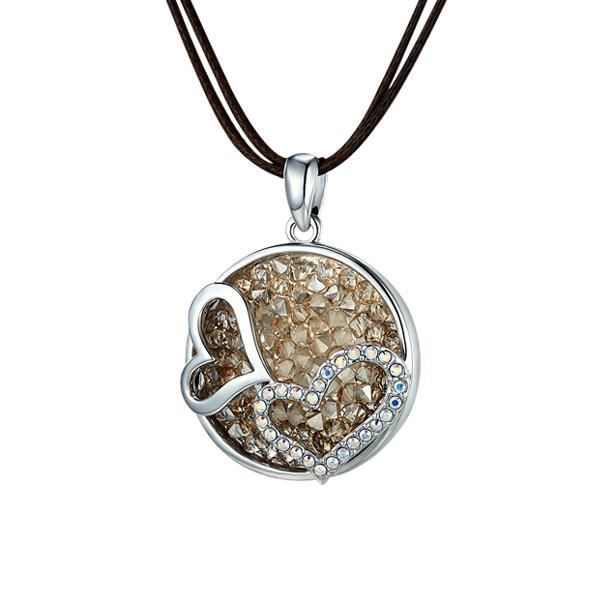 Collier Double Coeurs et Cristal Swarovski Elements Champagne et Plaqué Rhodium