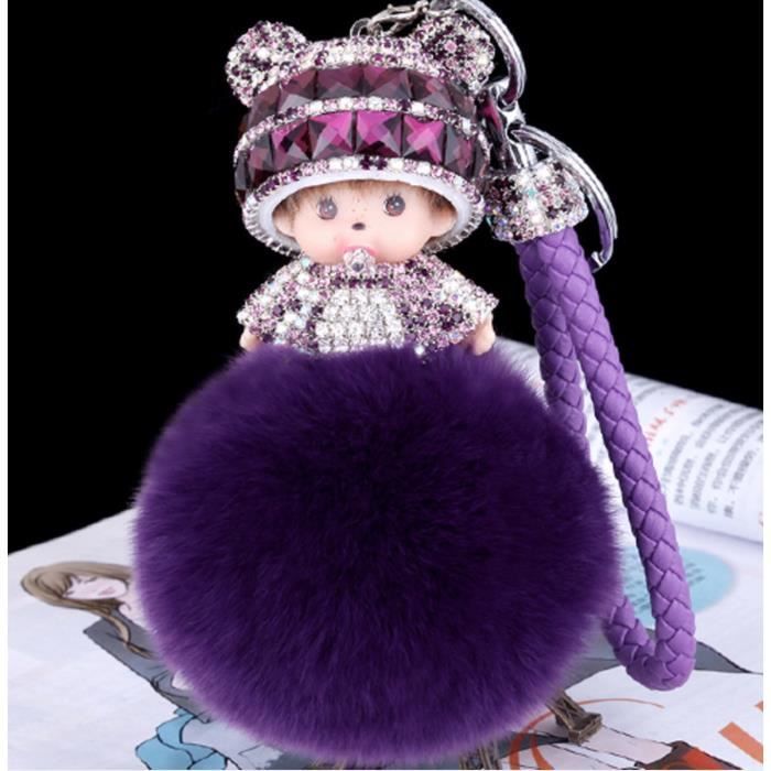 Monchichi Kiki diamant voiture porte-clés pendentif mode fourrure accessoires à la main rex lapin fourrure accessoires sac pendentif