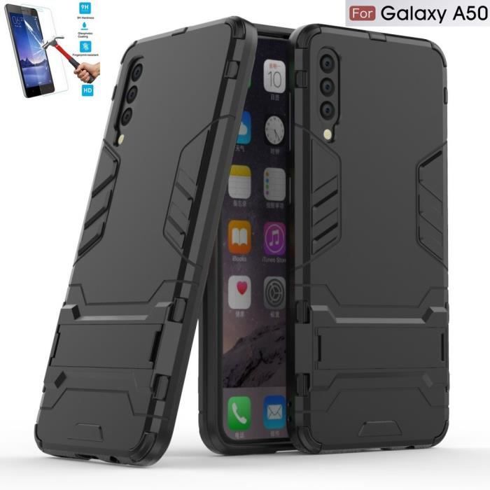 Samsung Galaxy A50 Anti Choc Noir + Film Verre Trempé Coque Housse Etui Antichoc hfs-house®