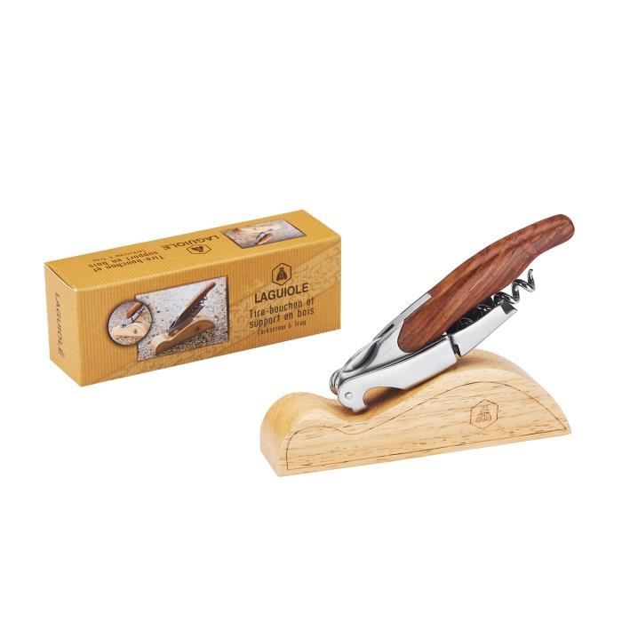 Sommelier double levier avec support de présentation - 3 fonctions - Bois clair