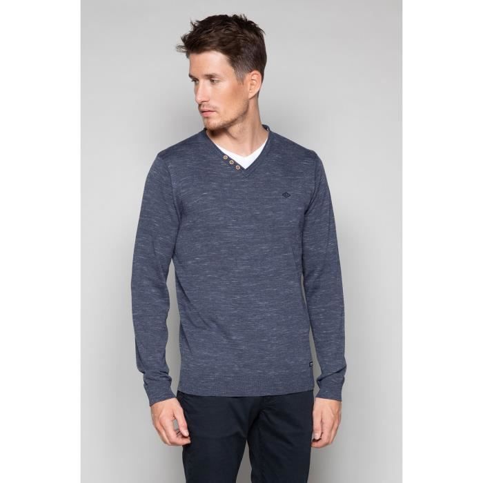 STRIPHTML(Pull chiné à double col SINGLE - Couleur - Navy Mel, Taille - XL)