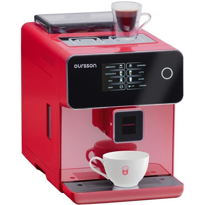 Oursson Machine à Café Super Automatique, Moulin Céramique, Écran tactile, Expresso, Cappuccino, Latte, 19 bar, Rouge AM6250/RD