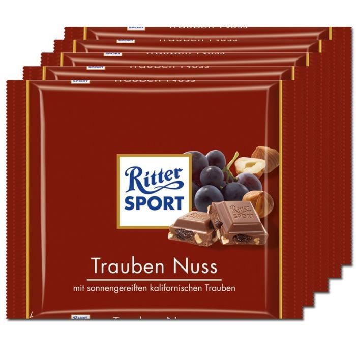 Ritter Sport, chocolat aux raisin et noix, 5 P