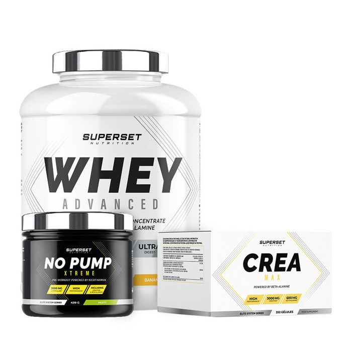 Programme Prise de Muscle Sec Confirmé - 100% Whey Proteine Advanced 2kg Banana Split - No Pump Xtreme Mojito - Créa Max