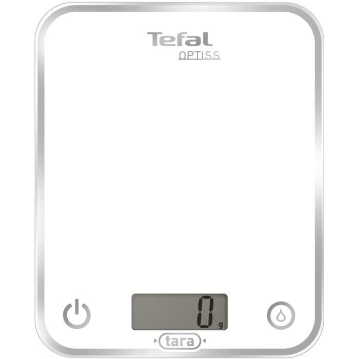 Tefal BC5000V1 Balance de Cuisine Électronique Optiss 5kg/1g Fonction Tare Conversion Liquide Ecran LCD Blanc