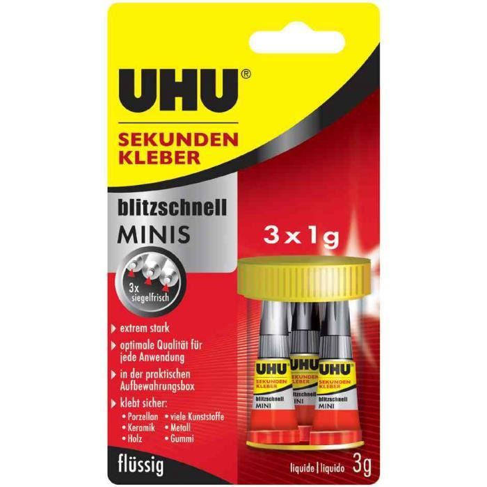 Mini Colle instantanée, 3 minis tubes, colle flui
