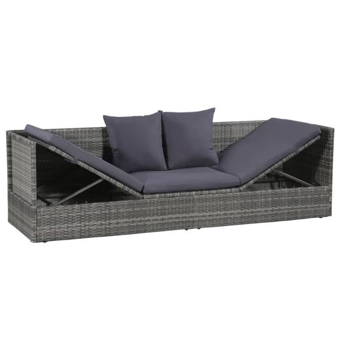 Lit de jardin Gris 200x60 cm Résine tressée Facile à nettoyer,résistant à l'usure,adapté à une utilisation quotidienne En Stock
