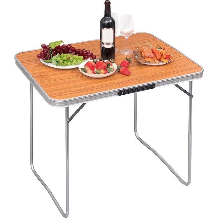 WOLTU Table de Camping Pique-Nique Pliante - Table de jardin en Aluminium et MDF - 80x60,5x70cm - Chêne
