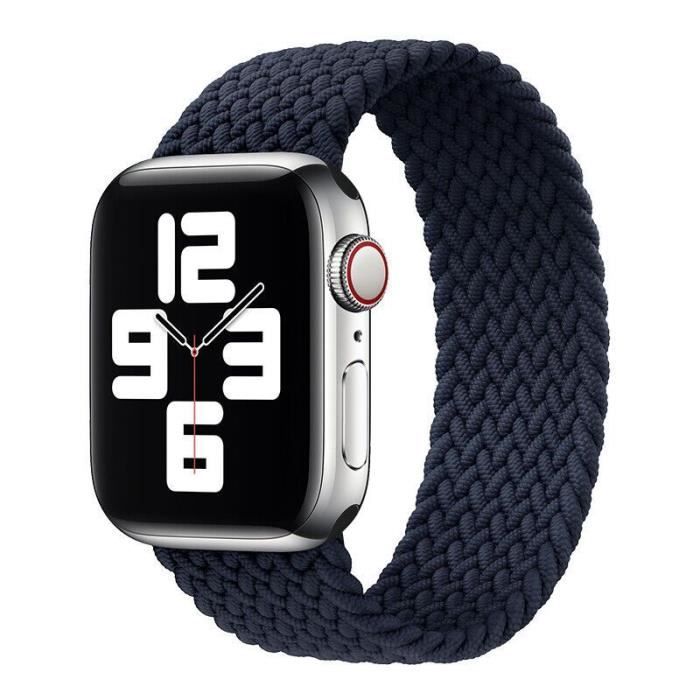 Bracelet pour Apple Watch 42mm-44mm-45mm-49mm Series Ultra 8 SE 7 6 5 4 3 2 1 - Boucle Unique Tressé Charbon Noir - Taille S