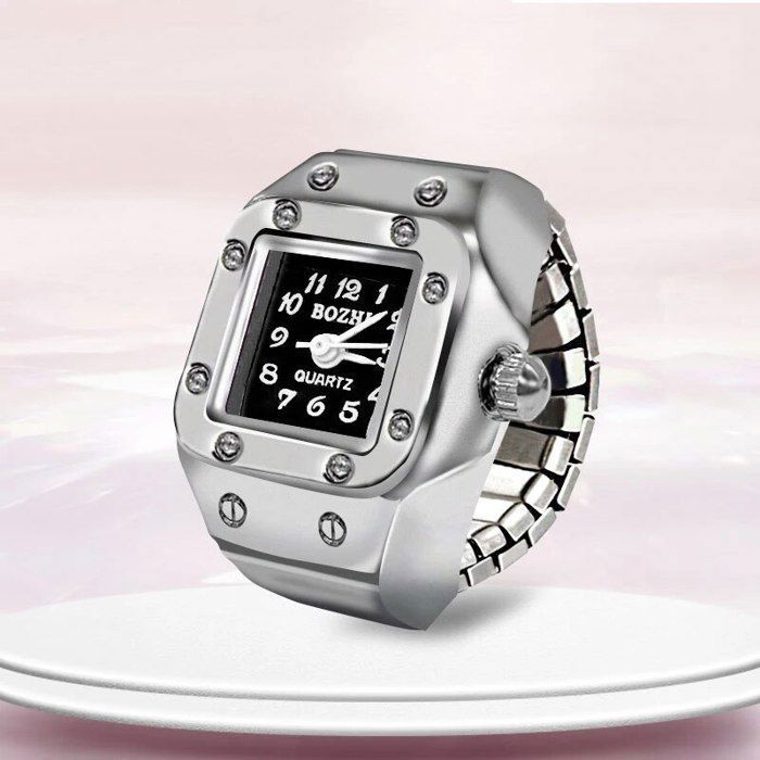 Bague Montre Pour Femme - Montre à Doigt Innovante, Cristaux, Alliage Élastique - Cadeau Élégant