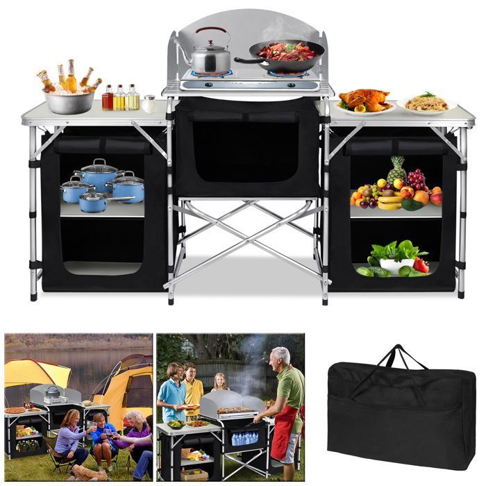 XMTECH Cuisine d’Extérieur Cuisine de Camping Pliante Meuble Camping de Rangement avec 6 Armoire de Rangement 174 5x46x110cm