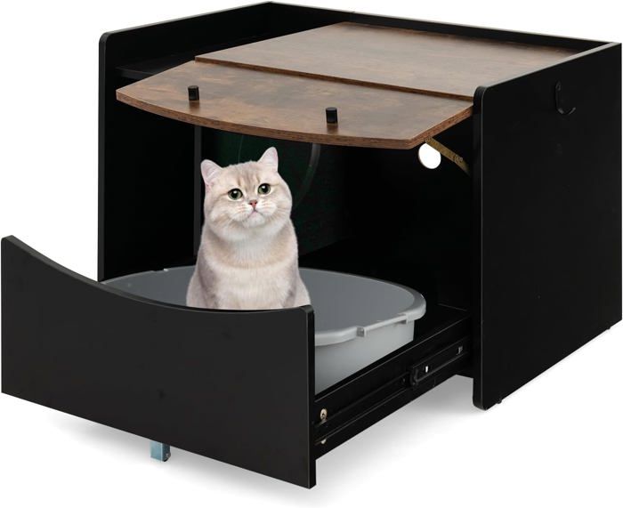 Comparer les prix de GOPLUS Meuble de Toilette pour Chat, Tiroir Coulissant, Porte Rabattable, Meuble Litière pour Chat à roulettes, 78x50x51,5cm