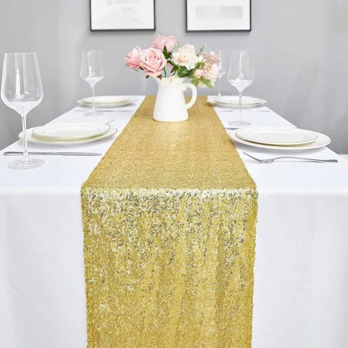 Chemin De Table Paillettes Argenté 30 X 275 Cm - Décoration Scintillante Pour Mariage, Fête, Noël