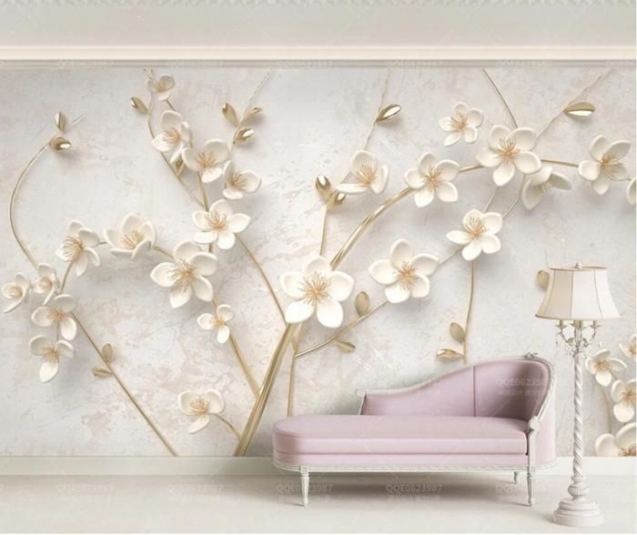 Papier Peint Panoramique Fleur D'Or Blanc Papier Peint 3D Tapisserie ...