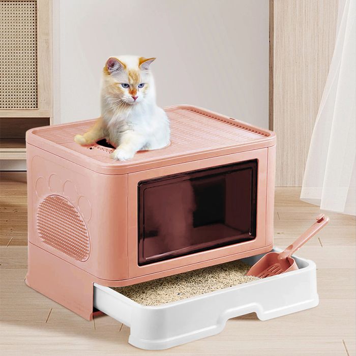 Meilleurs prix pour B.LIVEM Maison pour Chat en PP, Bac à Litière pour Chat XL, pliable et amovible, Design de tiroir de grande capacité, Rose