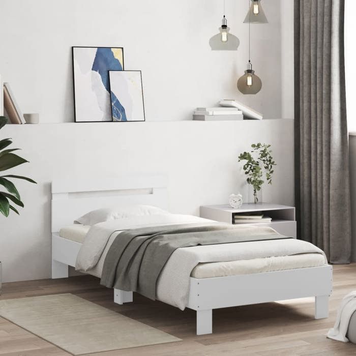 Lit Adolescent - CLHOT - 1 place - Blanc - 90x190 cm - Tête de lit incluse