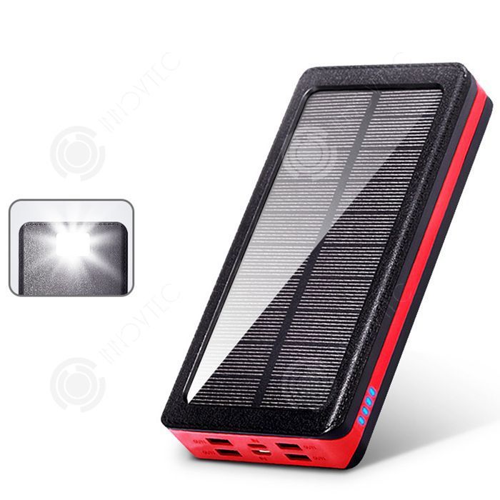 Batterie Externe Solaire 32 000 MAh – Avec 4 Câbles, Charge Sans Fil, Lumière LED, Pour Téléphone, Camping