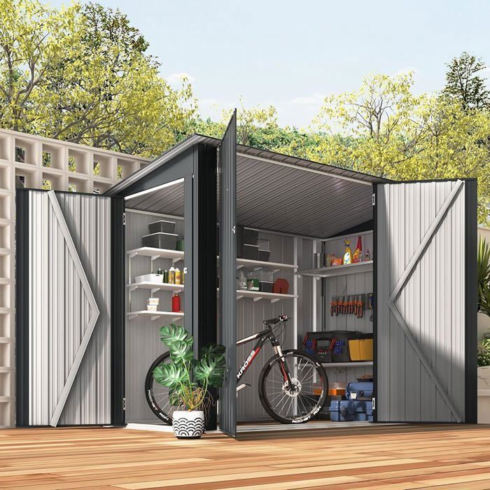 Abri De Jardin De 5m2 Abri à Vélo Niki En Acier Galvanisé Gris 2 81 M² - Fullmoo