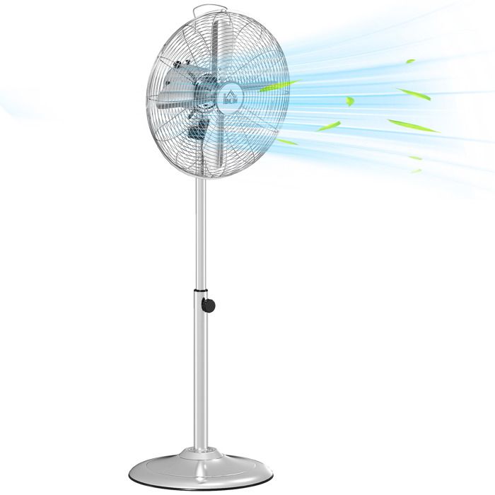 Ventilateur sur pied 50 W - HOMCOM - réglable en hauteur 87-120 cm - 3 vitesses - oscillation et inclinaison réglables - argent - Hom