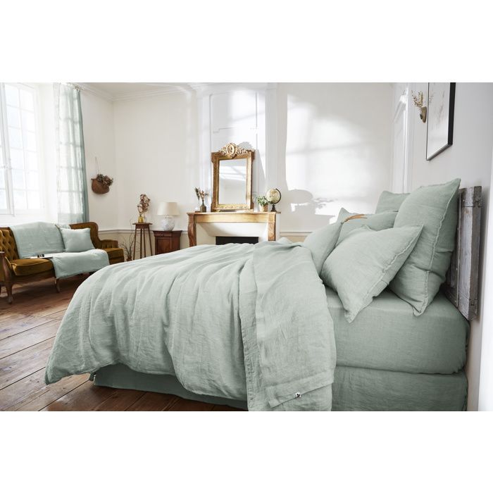 Drap Plat en Lin Lavé 270 x 300 cm – Soline Eucalyptus