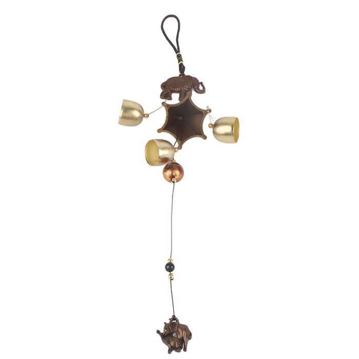 KSTE Carillon éolien éléphant – Porte-bonheur Feng Shui – Décoration Suspendue En Bronze