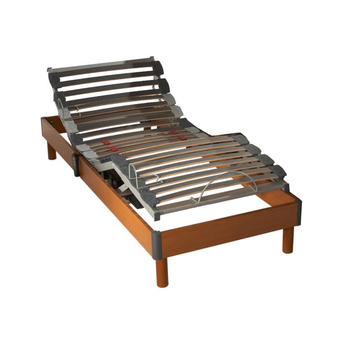 Sommier électrique de relaxation à lattes en bois mérisier 70x190 - Bois foncé - Garantie 5 ans - Someo Sommier électrique de relaxation à lattes en bois mérisier 70x190 - Bois foncé - Garantie 5 ans - Someo