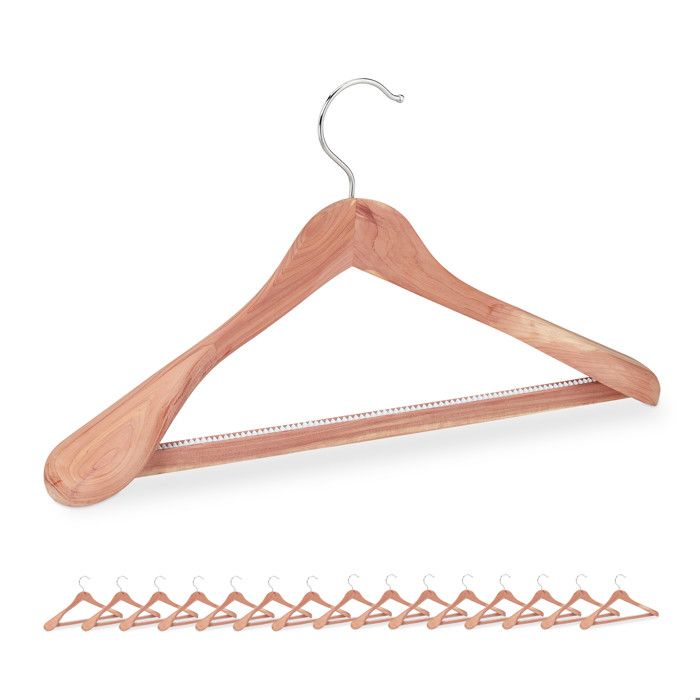 Relaxdays Cintres pour costumes lot de 16 bois de cèdre antimite pour armoire épaules larges et traverse nature