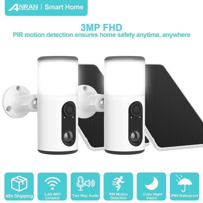 Lot de 2 Caméra Surveillance Extérieure Sans Fil Solaire WiFi-2K camera batterie-compatible avec Alexa