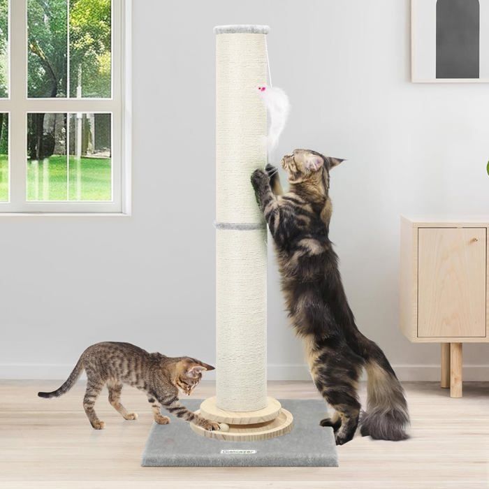 Comparer les prix de Poteau Griffoir Chat XXL Haut 90cm&50cm Réglable 2 en 1 avec Grande Base Épais Griffoir Sisal Piste BallesGriffoir(SC35Gris