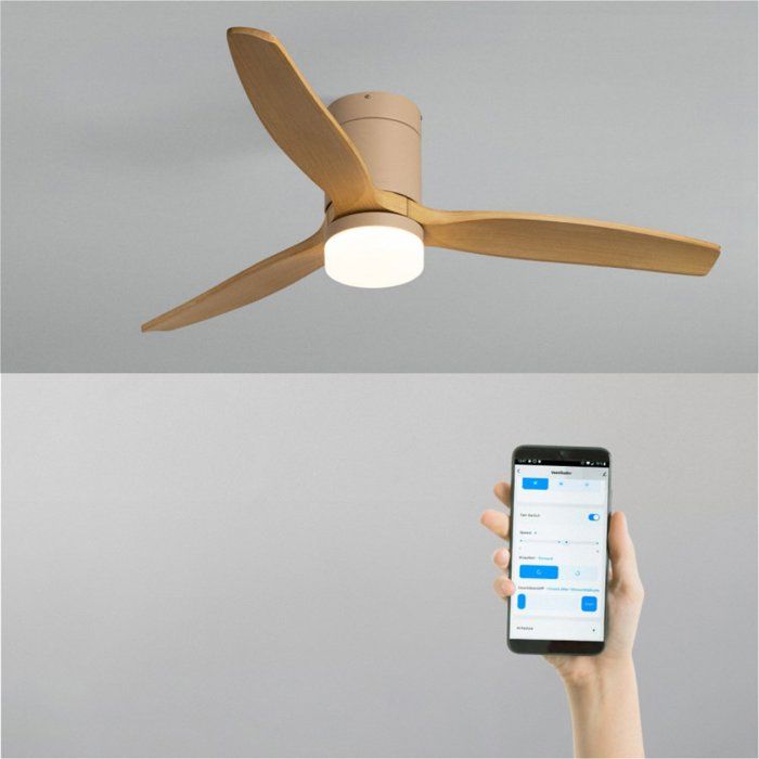 Ventilateur de plafond - Create - Avec lumière - Ø132cm - Sable/Effet bois clair - 6 vitesses - Create