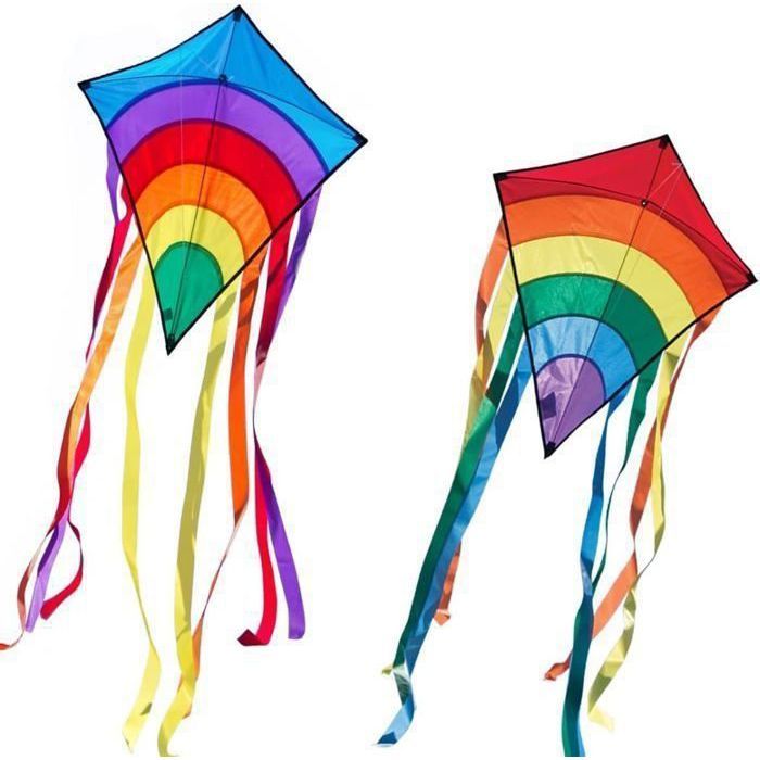 Lot De 3 Cerfs-volants De Poche Arc-en-ciel – Enfant, Débutant – 82x52 Cm, Queue 200 Cm – Sac De Transport Inclus