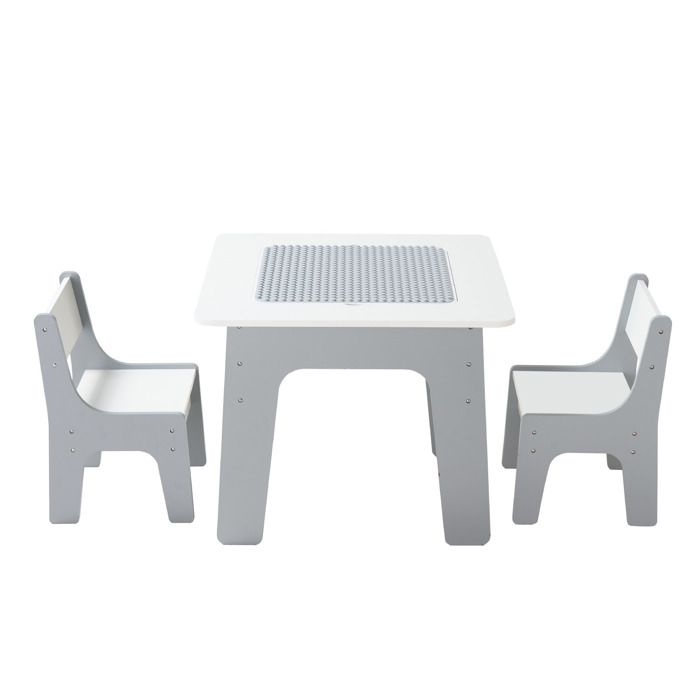 Table dActivités pour Enfants-Duoku-avec 2 Chaises-Table Multifonction 4 en 1-Plateau Double face Blocs de Construction