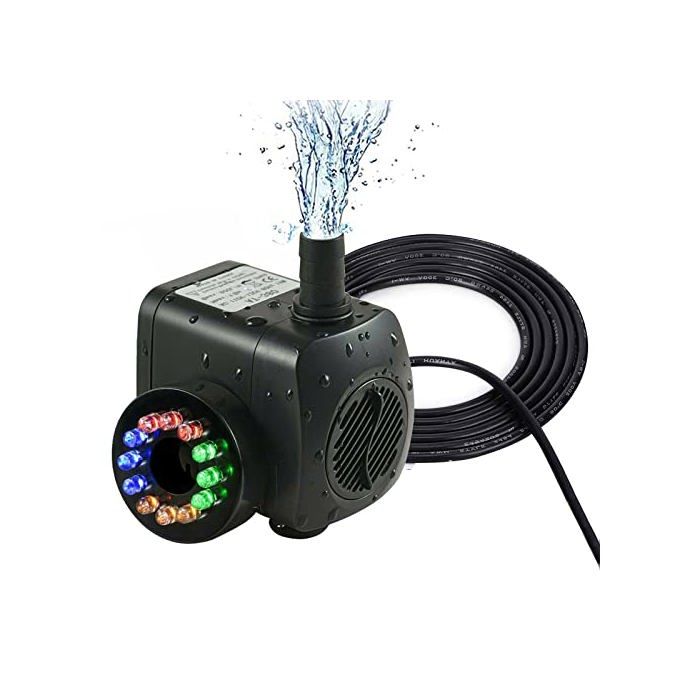 Meilleurs prix pour Pompe immergée aquarium silencieuse 15W 800L/H fontaine jardin réglable avec LED 12 lumières bassin poisson