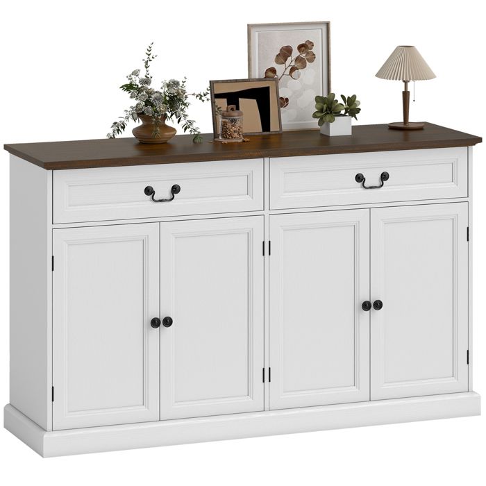 Buffet - HOMCOM - 4 portes 2 tiroirs silencieux étagères réglables - panneau de particules et MDF - 140x40x85cm - blanc et marron