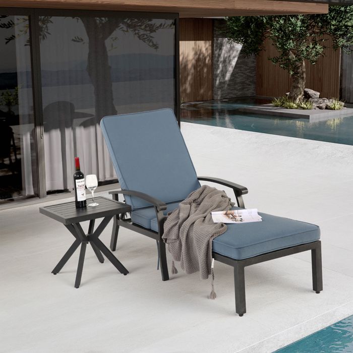 Chaise longue de patio avec coussin en coton inclinaison réglable chaise longue de piscine en aluminium résistant à la rouille co