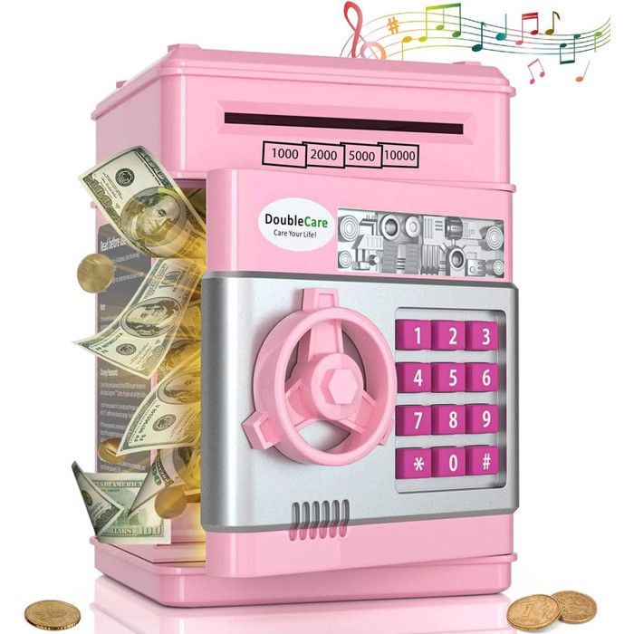 Coffre-Fort Tirelire Électronique Pour Enfants - Grande Capacité Code Secret Rouleau Automatique De Billets Matériaux Sûrs ABS