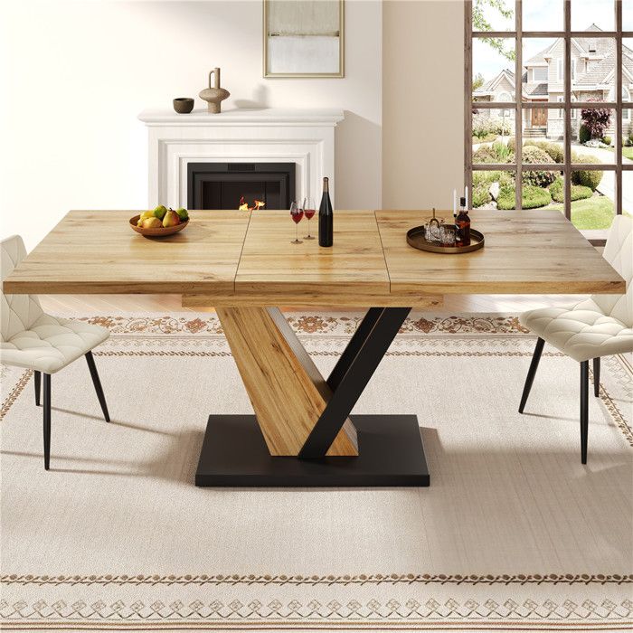Table a Manger Extensible 4 à 6 Personnes - 120-160x75x755 cm Table Cuisine Rectangulaire pour SalonsSalle à Manger Aspect Bois