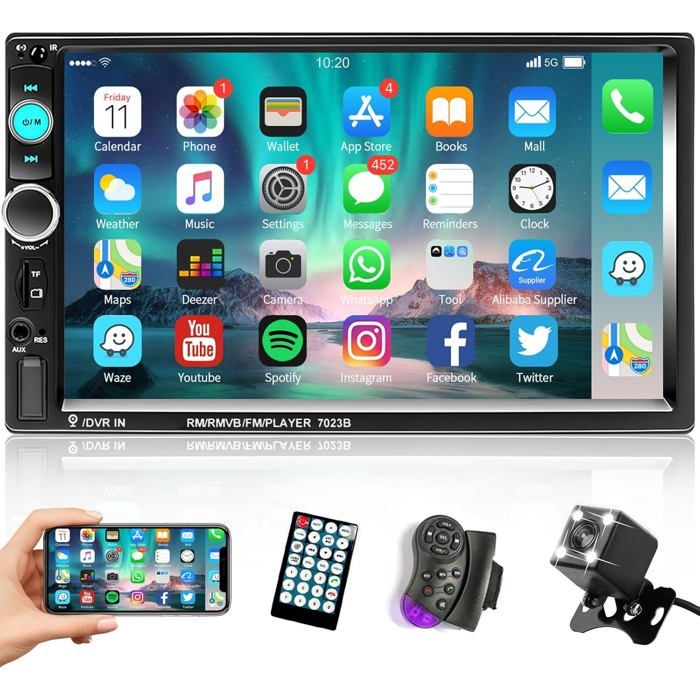 Autoradio Podofo 2 Din 7 Bluetooth Écran Tactile Caméra de Recul