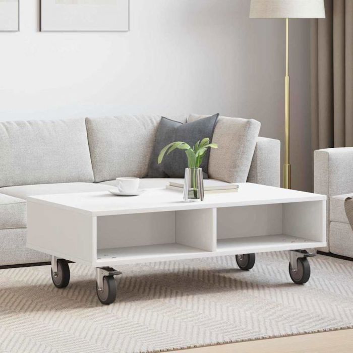 VIDAXL Table dappoint rectangulaire sur roulettes blanche 90 x 50 x 30 cm