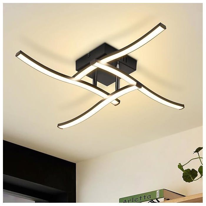Plafonnier - NETTLIFE - 24 W - Noir - 3000K - Design ondulé