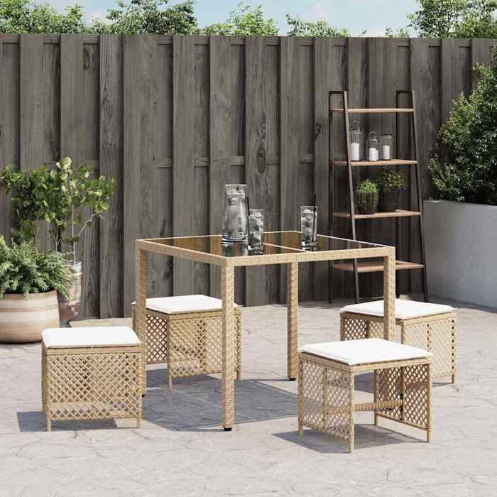 Promo printempsPetit fauteuil/chaise de balcon - SOLOMON - Tabourets de jardin et coussins lot de 4 beige 41x41x36cm rotin - S7018