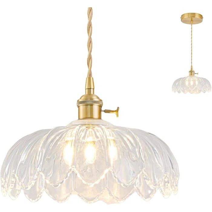 JTY Lustre Cuisine pour Îlot de Cuisine Luminaire Vintage en Laiton Suspension Verre Câblé (1 paquet) Transparent Lys LUSTRE