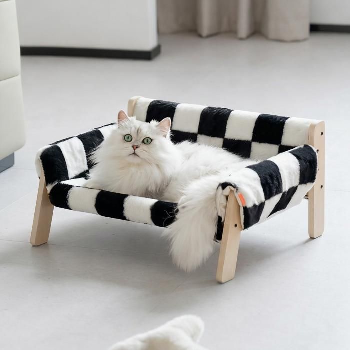 Meilleurs prix pour Lit-canapé en Bois pour Chats DIntérieur — Canapé Moderne pour Chat avec Surface en Peluche Ultra-douce et Lavable - Noir et Blanc