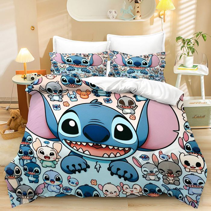 Microfibre Stitch housse de couette 220×240cm impression 3D parure 3 pièces Stitch 2 taies doreiller 65×65cm11