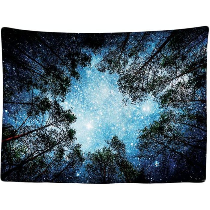 Tapisserie Murale Décorative Chambre - Etoiles Univers Planètes Nature Arbres Forêt - 200 x 150 cm Grand Étoiles