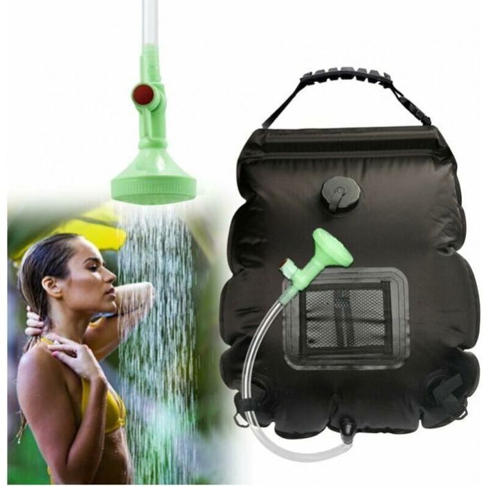 Sac de Douche Solaire 20L Pliable – Tuyau + Pommeau Réglable – Idéal Camping & Rando