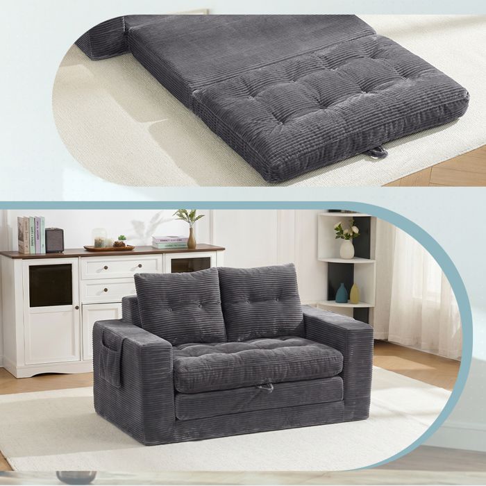 Canapé 2 places – Style moderne – accoudoir et poche latérale Petit canapé – convertible – gris–140 × 85 × 67 cm