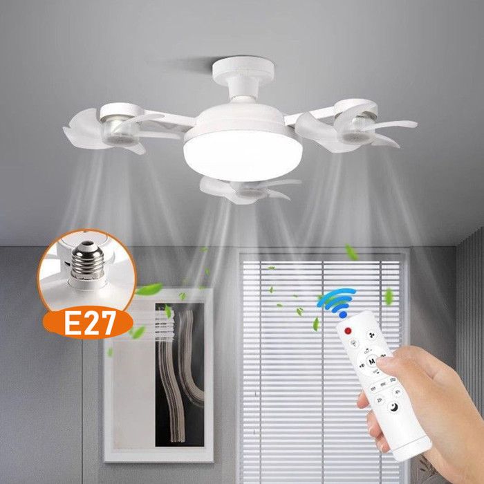 Ventilateur Plafond avec Lumiere Pliable 45cm 3 Fan têtes Lampe Ventilateur Plafonnier Silencieux avec Telecommande 3 Vitesses